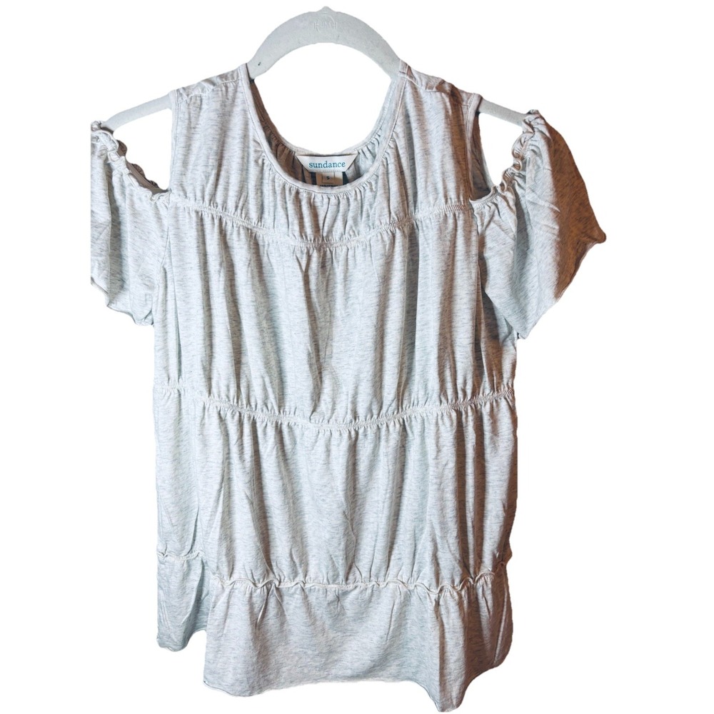 Sundance Cold Shoulder Cut Out Boho Tunic Top Heathered Gray Peplum Size Small - Picture 1 of 7